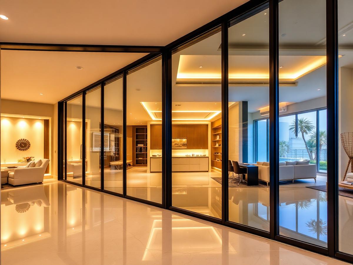 Aluminum & Glass Works by Skyliving Shades in a UAE interior