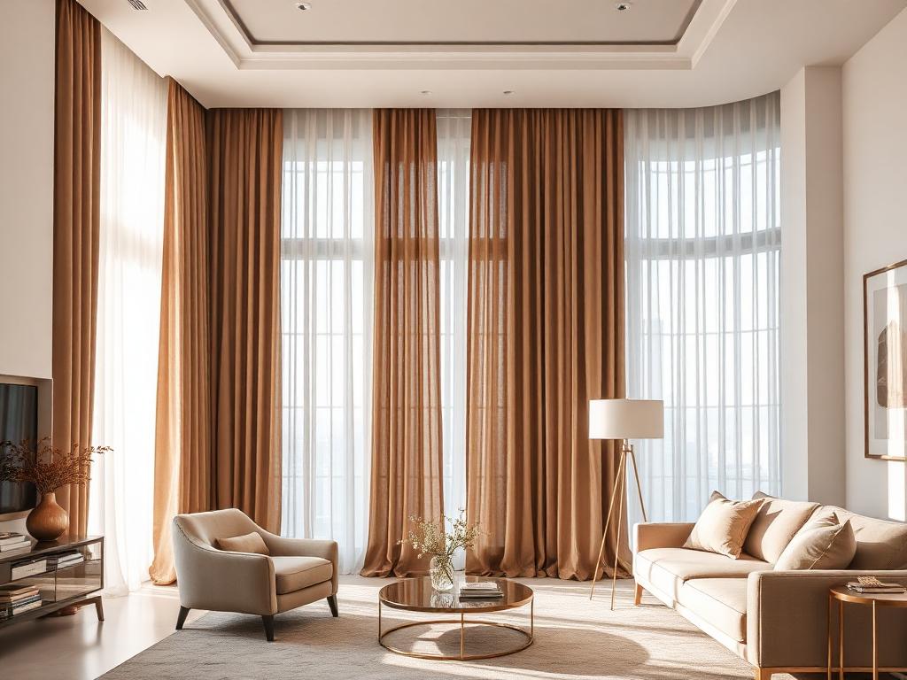 Floor to ceiling luxury curtains in a modern UAE villa living room