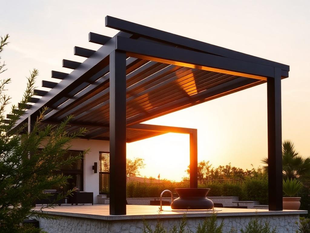 Bioclimatic aluminium pergola over a villa terrace in Dubai