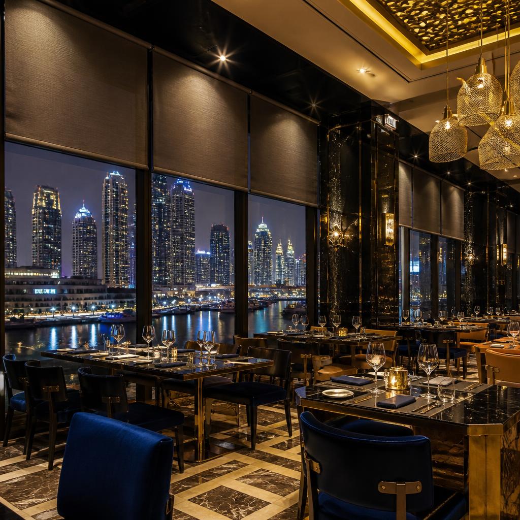 Skyliving Shades installation — Restaurant, Dubai Marina